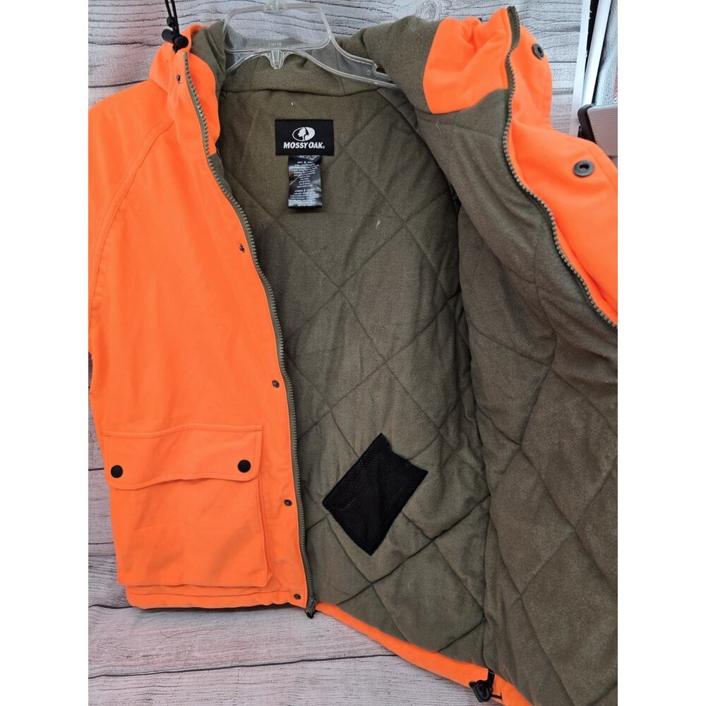 Mossy Oak Hooded Jacket Blaze Orange Hunting Outdoor Zip Up Men's Size Small - Picture 11 of 11
